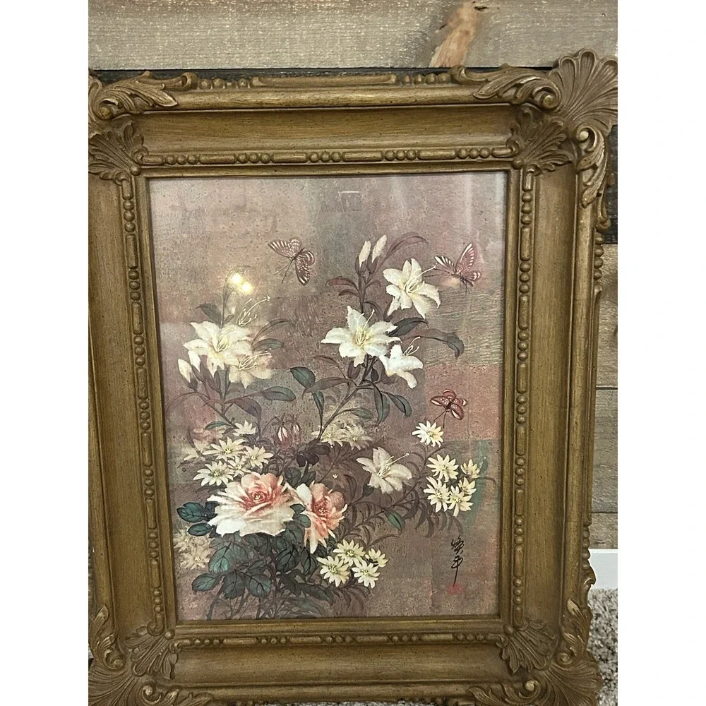 Vtg Homco #3330 Interior Flowers /Floral Syroco Faux Wood Look MCM